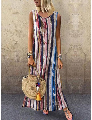 Multicolor Striped Sleeveless Summer Dress For Women