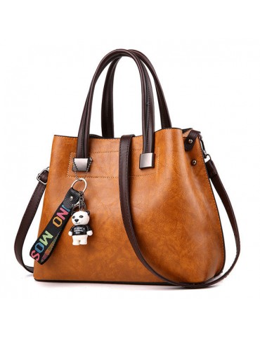 Women PU Leather Solid Handbag Vintage Three Layer Large Capacity Crossbody Bag