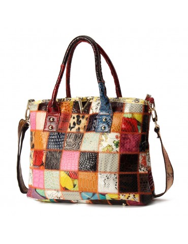 Women Genuine Leather Vintage Tote Handbags Large Capacity Stitching Crossbody Bag