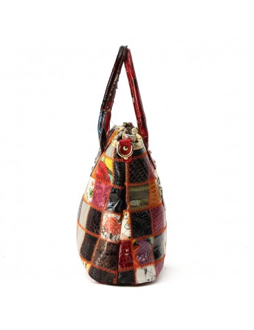 Women Genuine Leather Vintage Tote Handbags Large Capacity Stitching Crossbody Bag