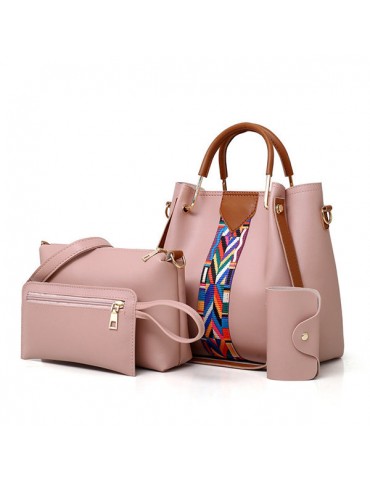 Women Faux Leather Four-piece Set Handbag Shoulder Bag Clutch Bag