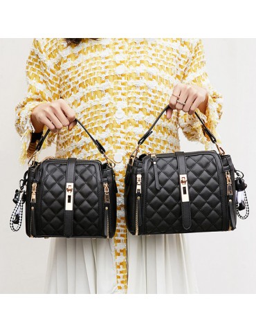 Women Faux Leather Argyle Handbag Crossbody Bag Bucket Bag