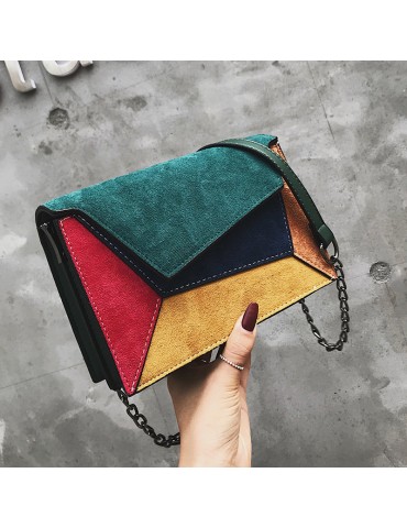 Women Faux Leather Stitching Color Crossbody Bag Shoulder Bag