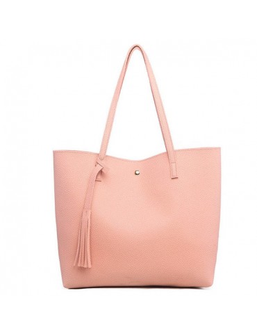 Women Solid Leisure Shoulder Bag Casual PU Leather Tote Bag Tassel Handbag