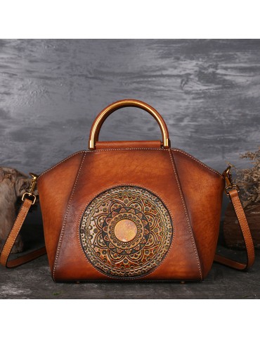 Women Genuine Leather Vintage Totem Designer Handbag Shoulder Bag