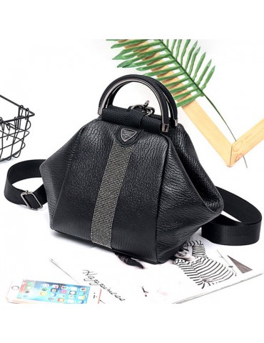 Women Faux Leather Black Multifunctional Shoulder Bag Backpack Handbag