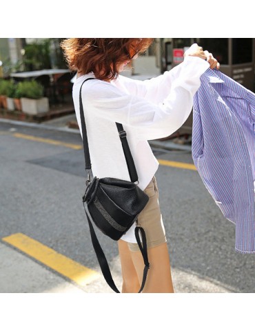 Women Faux Leather Black Multifunctional Shoulder Bag Backpack Handbag