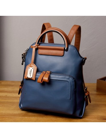 Women Faux Leather Pure Color Backpack Large Capacity Shoulder Bag