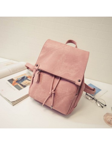Simple Pure Color Faux Leather Backpack Shouder Bag For Women