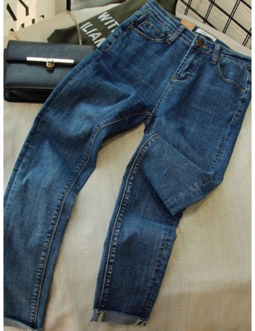 Women Casual Oversized Solid Color Pockets Denim