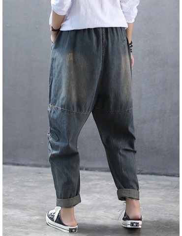 Vintage Pleated High Waist Loose Ankle Length Casual Jeans