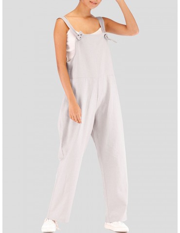 Solid Color Straps Loose Casual Jumpsuit