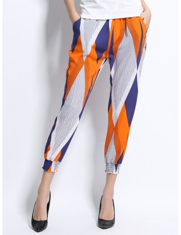 Women Printed Ankle-Length Bloomers Casual Chiffon Pants