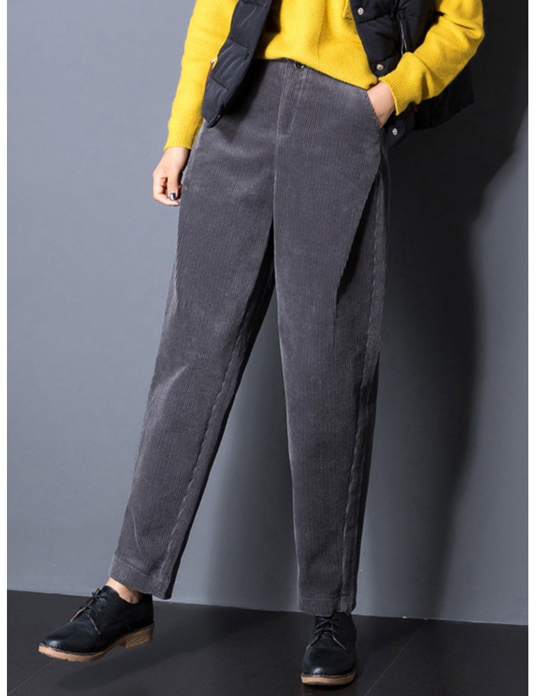 Casual Pure Color Pockets High Waist Pants For Women