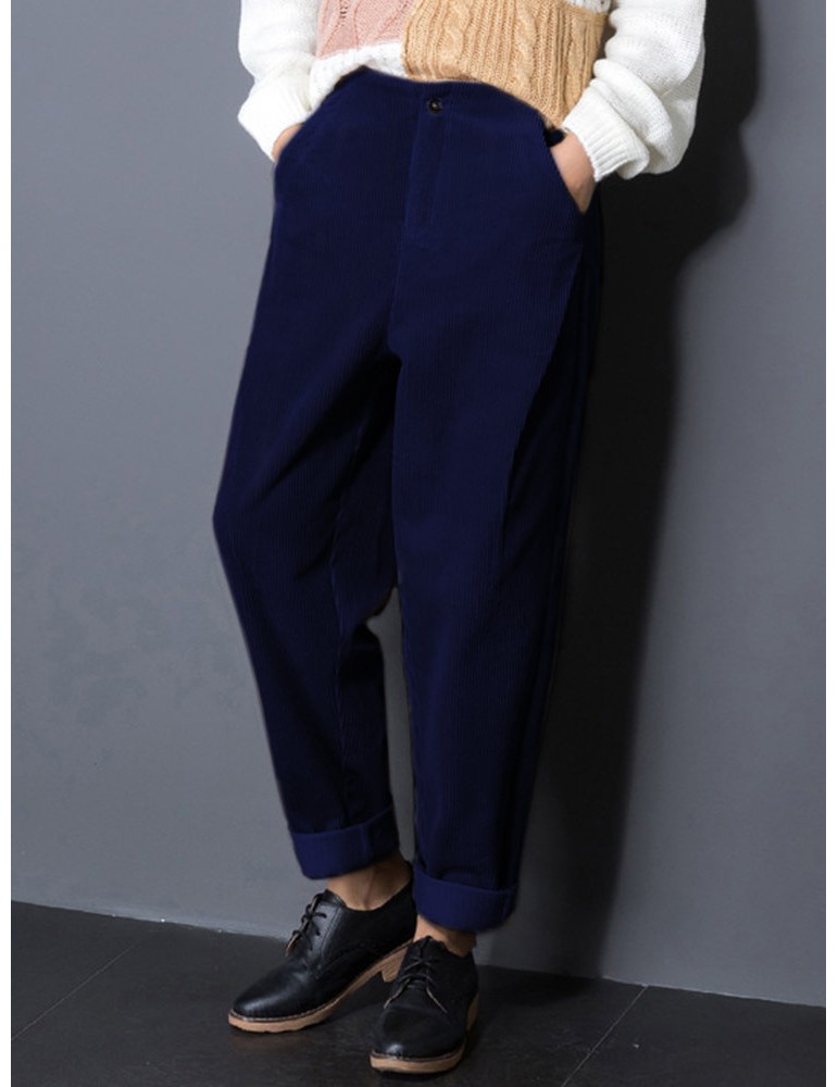 Casual Pure Color Pockets High Waist Pants For Women