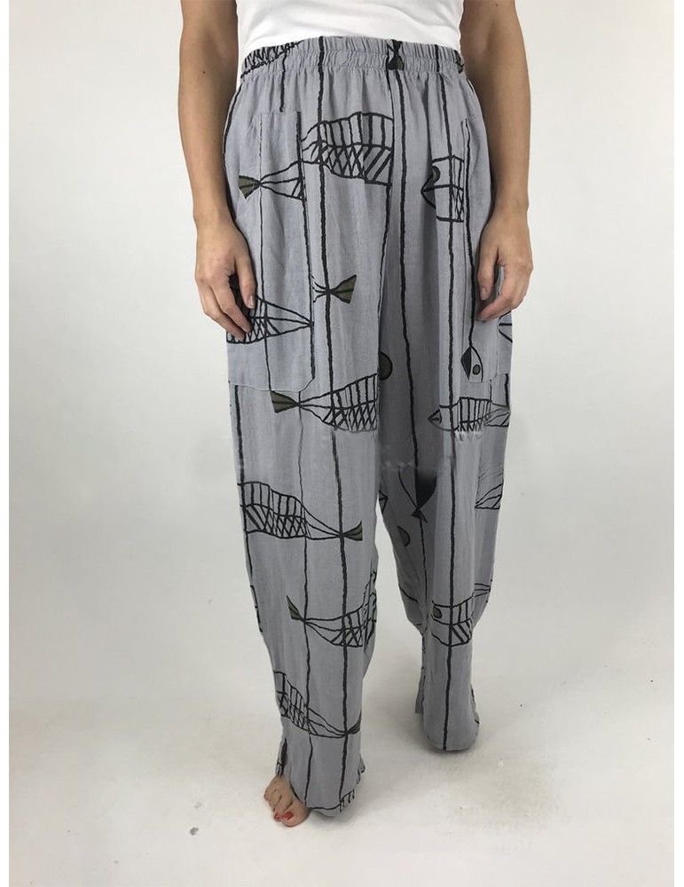 Cartoon Fish Stripe Print Elastic Waist Pants For Women