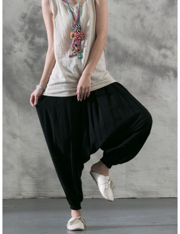 Loose Solid Color Casual Harem Pants For Women