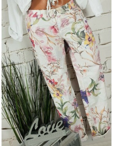 Floral Print Zipper Casual Pants For Women