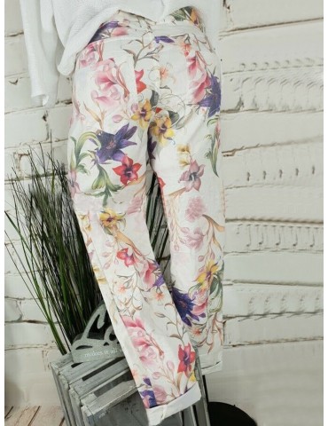 Floral Print Zipper Casual Pants For Women