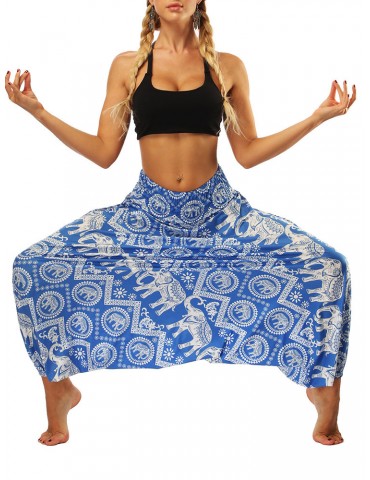 High Waist Folk Style Print Loose Yoga Harem Pants