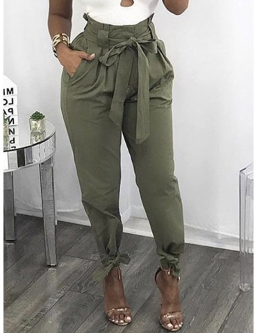 Strap High Waist Solid Color Casual Pants