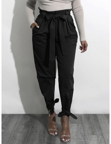 Strap High Waist Solid Color Casual Pants