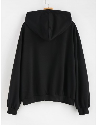 Letter Embroidered Plus Size Hoodie - Black 3x