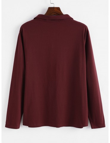 Half Zip Color Block Plus Size Sweatshirt - Red Wine 1x