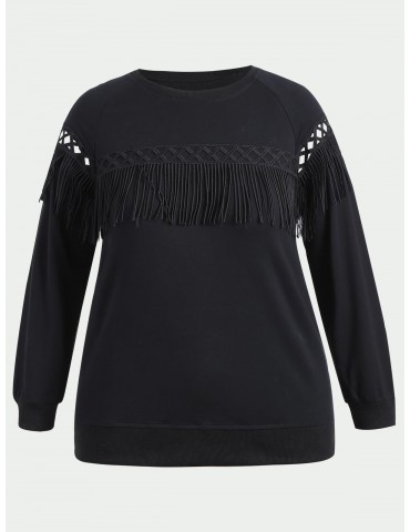 Plus Size Fringe Sweatshirt - Black 4xl