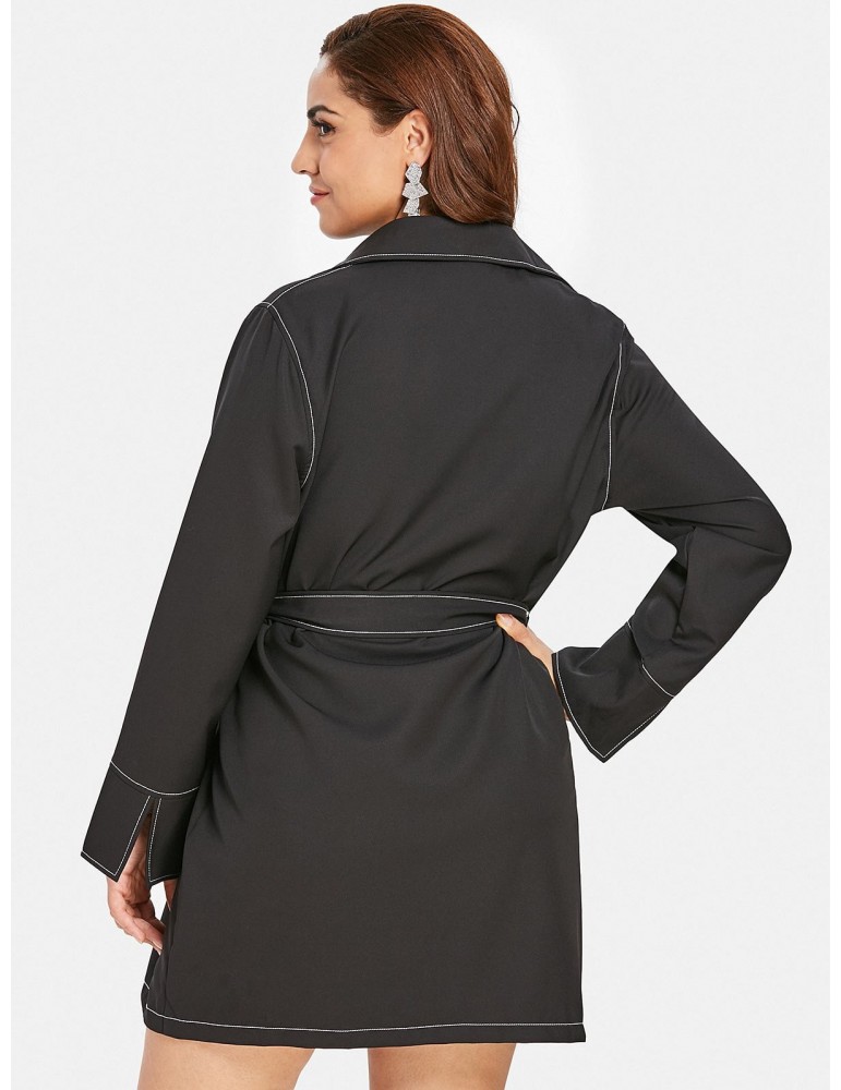  Button Up Plus Size Shirt Dress - Black 3x