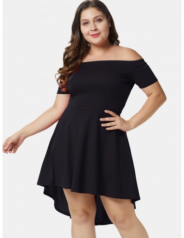 Off Shoulder Plus Size A Line Asymmetric Dress - Black L