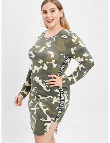  Camo Plus Size Slit Tee Dress - Acu Camouflage 3x