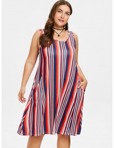 Plus Size Sleeveless Striped Dress - Multi 4x