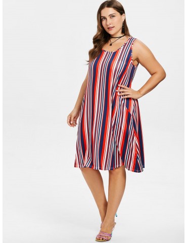 Plus Size Sleeveless Striped Dress - Multi 4x