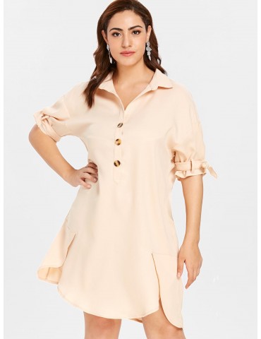  Plus Size Shift Buttoned Shirt Dress - Blanched Almond 3x